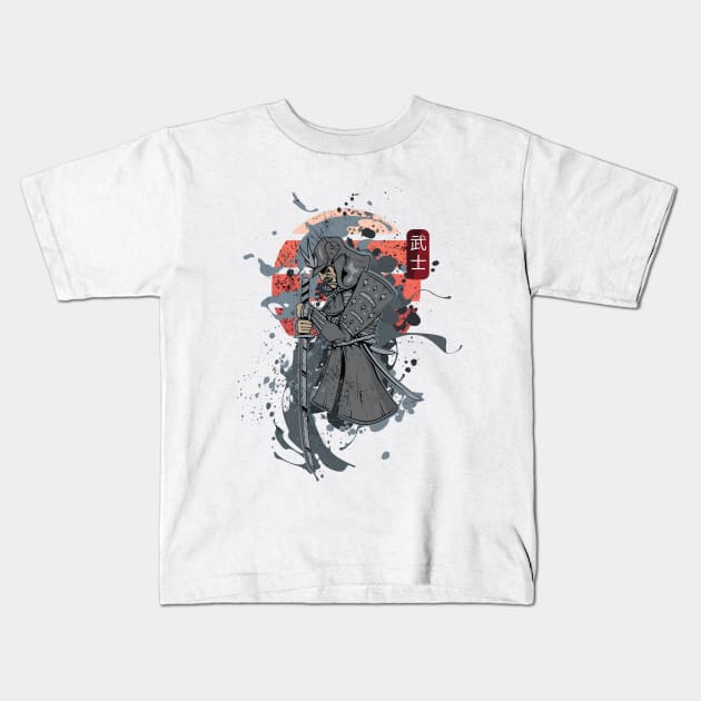 Samurai Warrior Under Sun Kids T-Shirt by origato